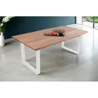 Casa Massiva Baumkantentisch 200 x 100 cm Dana, massiver Esstisch Eiche, Esszimmertisch mit U-Gestell aus Metall Weiß, echte Baumkante, pflegeleichter Holztisch