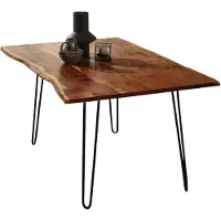 Casa Massiva Esszimmertisch 90x90cm Hannah, echte Baumkante, Akazienholz nussbaumfarben, massiver Baumkantentisch mit Hairpin-Gestell Mattschwarz