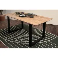 Casa Massiva Esstisch 220x100 cm Atlanta, Akazienholz massiv + naturfarben, Esszimmertisch mit Schweizer Kante, U-Metallgestell Schwarz, massiver Holztisch, Tischplatte 26mm