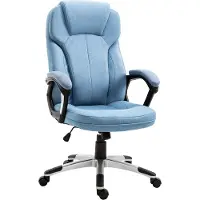 Novzep Bürostuhl Computerstuhl Drehstuhl höhenverstellbar Wippfunktion mit Kopfstütze und gepolsterte Armlehnen Ergonomisch Hellblau Leinen 66 x 75 x 110–120 cm