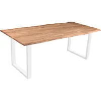 Casa Massiva Esszimmertisch 240x100 cm Quinn, echte Baumkante, eichefarben, massiver Esstisch aus Akazienholz, Metallbeine Weiß, Baumkantentisch