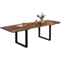 Casa Massiva Baumkantentisch 160 (260) x 90 cm Adina, Akazienholz nussbaumfarben & massiv, Esszimmertisch mit 2 Ansteckplatten, Mattschwarzes U-Metallgestell, Platte 26mm