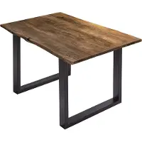 Casa Massiva Esszimmertisch 120x80 cm Billy, echte Baumkante, Esstisch aus Akazienholz massiv + nussbaumfarben, Baumkantentisch mit U-Gestell Schwarz