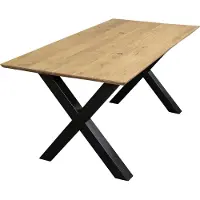 Casa Massiva Esstisch 140x80 cm Andi, Akazienholz massiv + naturfarben, Esszimmertisch mit Schweizer Kante, X-Metallgestell Schwarz, massiver Holztisch, Tischplatte 26mm