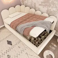 Sweiko Polsterbett Daybett 90x200 cm,Tagesbett Schlafsofa mit hydraulischem Stauraum, Kinderbett Samt, Beige, ohne Matratze