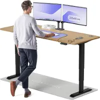 Desktronic HomePro Elektrisch höhenverstellbarer Schreibtisch 200x80cm Massive Eiche/Schwarzmit Memory-Funktion, Anti-Kollisions Technologie, USB-A und USB-C-Ladeanschlüssen