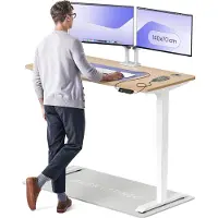 Desktronic HomePro Elektrisch höhenverstellbarer Schreibtisch 140x70cm Bambus/Weißmit Memory-Funktion, Anti-Kollisions Technologie, USB-A und USB-C-Ladeanschlüssen