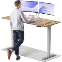 Desktronic HomePro Elektrisch höhenverstellbarer Schreibtisch 180x80cm Massive Eiche/Graumit Memory-Funktion, Anti-Kollisions Technologie, USB-A und USB-C-Ladeanschlüssen