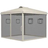 Slyrun Höhenverstellbares Faltpavillon 3x3m mit Netzvorhängen - Metallgestell, Tragetasche, Beige für Garten & Events