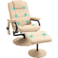 Novzep Massagesessel mit Hocker, Drehbares Relaxsessel mit Massagefunktion, Elektrisches Fernsehsessel mit Liegefunktion, Fernbedienung für Wohnzimmer, Kunstleder, Creme