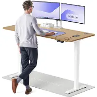 Desktronic HomePro Elektrisch höhenverstellbarer Schreibtisch 180x80cm Massive Eiche/Weißmit Memory-Funktion, Anti-Kollisions Technologie, USB-A und USB-C-Ladeanschlüssen