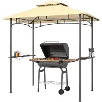 Dopwii Grillpavillon mit LED 240 x 150 x 258 cm wasserabweisend flammhemmend Gartenpavillon mit Doppelschichtdach