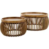 KAWOLA Couchtisch LANI Set 2-tlg. Mangoholz braun Fuß gewölbt