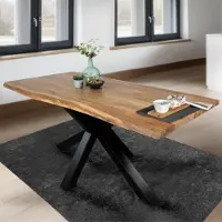Casa Massiva Esstisch 200 x 100 cm Tim, Baumkantentisch naturfarben, Akazienholz massiv, Spider-Gestell aus Metall Schwarz