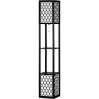 Dopwii Stehleuchte im modernen Design, 2 Ablagen, Ziehkettenschalter, 26 cm x 26 cm x 156 cm, Schwarz + Weiß