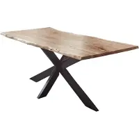 Casa Massiva Esstisch 200x100cm Salerno, Akazienholz naturfarben + massiv + lackiert, echte Baumkante, Baumkantentisch, Spider-Metallgestell Schwarz, Esszimmertisch, Tischplatte 35mm