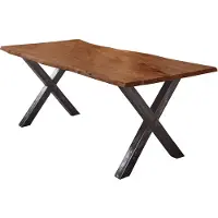 Casa Massiva Esstisch 160x85 cm Bergamo, Akazienholz massiv + nussbaumfarben + lackiert, echte Baumkante, Baumkantentisch mit Vintage X-Gestell aus Metall schwarz, Tischplatte 26 mm