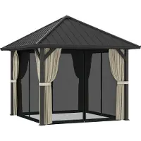 Welikera 3 x 3 m Hartdach-Pavillon, Gartenpavillon mit Metalldach, Wasserfestes Gartenzelt mit Netz und Seitenwänden, Dunkelgrau