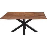 Casa Massiva Esszimmertisch 140x80cm Quincy, echte Baumkante, Akazienholz nussbaumfarben, massiver Baumkantentisch mit Spider-Gestell Mattschwarz