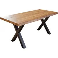 Casa Massiva Esszimmertisch 180x90 cm Xerez, Baumkantentisch naturfarben, Akazienholz massiv, X-Gestell aus Metall schwarz