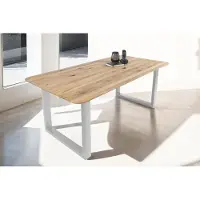 Casa Massiva Esstisch 200 x 100 cm Lotte, Eichenholz massiv & geölt, Esszimmertisch mit Schweizer Kante/runde Ecken, U-Gestell aus Metall Silber, pflegeleichter Holztisch