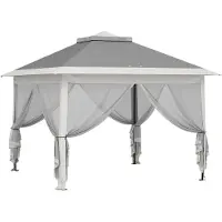 Dopwii Faltpavillon, Gartenpavillon, Metall und Stoffplane, Netzvorhänge, Entwässerungslöcher, 330L x 330B x 288H cm, Grau