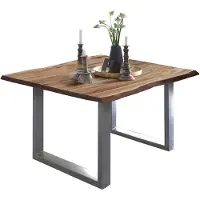Casa Massiva Baumkantentisch 80x80 cm Mephisto, Akazienholz massiv + naturfarben lackiert, Esstisch mit Silber lackiertem U-Gestell, Esszimmertisch/Holztisch, Tischplatte 26 mm