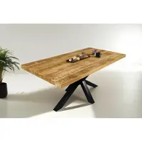 Casa Massiva Esstisch 160 x 85 cm Libro, Mangoholz massiv & raue Oberfläche, Esszimmertisch mit Spider-Metallgestell in Schwarz, gerade Kante