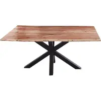 Casa Massiva Esszimmertisch 140x80cm Quincy, echte Baumkante, Akazienholz naturfarben, massiver Baumkantentisch mit Spider-Gestell Mattschwarz