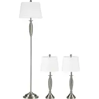 Welikera 3-teiliges Leuchten-Set. 1 Stehleuchte, 2 Tischleuchten, Leinenoptik; 38 cm x 38 cm x 158 cm, Silber + Weiß