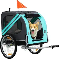Dopwii Haustieranhänger Hundeanhänger Fahrradanhänger bis 20kg klappbar Reflektor Regenschutz Stahl Grau + Grün 130 x 73 x 90cm
