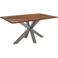 Casa Massiva Baumkantentisch 180 x 90 cm Spyro, Akazienholz nussbaumfarben & massiv, Esszimmertisch mit silbernem Spider-Metallgestell, Platte 26 mm