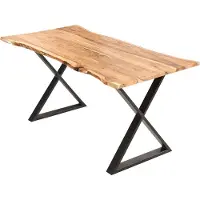 Casa Massiva Esstisch 120x80cm Marbella, echte Baumkante, Akazienholz naturfarben + massiv, Baumkantentisch mit geschlossenem X-Metallgestell Schwarz, Esszimmertisch