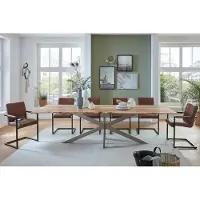 Casa Massiva Baumkantentisch 260 x 100 cm Clara, Akazienholz naturfarben & massiv, Esstisch mit silbernem Spider-Metallgestell, Tischplatte 26 mm, Esszimmertisch