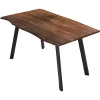 Casa Massiva Esszimmertisch 140x80 cm Laxmi, echte Baumkante, nussbaumfarben, massiver Esstisch aus Akazienholz, Baumkantentisch mit Vier Metallbeinen Schwarz