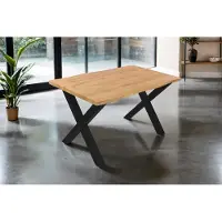Casa Massiva Esstisch Josy | 140 x 80 cm | Holz Wildeiche-Optik | X-Gestell Metall schwarz | 40 mm Tischplatte mit Baumkante | Tisch für Esszimmer & Küche
