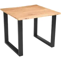 Casa Massiva Esszimmertisch 90x90 cm Mephisto, echte Baumkante, eichefarben, massiver Esstisch aus Akazienholz, Metallbeine Schwarz, Baumkantentisch