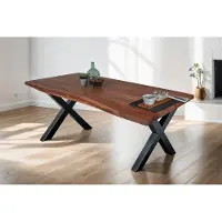 Casa Massiva Esstisch 160 x 85 cm Tomaso, Baumkantentisch nussbaumfarben, Akazienholz massiv, X-Gestell aus Metall Schwarz, echte Baumkante