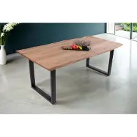 Casa Massiva Baumkantentisch 240 x 100 cm Dana, massiver Esstisch Eiche, Esszimmertisch mit U-Gestell aus Metall Schwarz, echte Baumkante, pflegeleichter Holztisch