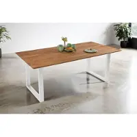 Casa Massiva Esstisch 200 x 100 cm Dean, Massivholztisch Eiche, Schweizer Kante, Esszimmertisch mit U-Gestell aus Metall Weiß, pflegeleichter Holztisch