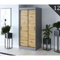 FURMEB Patryk Hojka FurMeb24 Schiebetrenschrank GOLD -90x200cm 2-triger Kleiderschrank Ohne Spiegel, Schiebeschrank-(Anthrazit + Artisan Eiche)