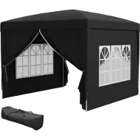 Novzep 3x3 m Pavillon mit 4 Seitenwänden, UV-Schutz, Fenster, Stahl, Schwarz, inkl. Tragetasche, Festzelt Gartenzelt