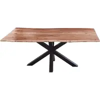 Casa Massiva Esszimmertisch 240x100cm Toledo, echte Baumkante, Akazienholz naturfarben, massiver Baumkantentisch mit Spider-Gestell Mattschwarz
