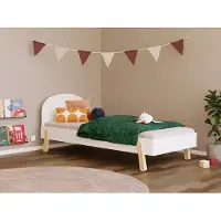 Benlemi Einzelbett NOVA mit rundem Kopfteil 90x200 cm Beige, Schiefe Beine, Mit der Barriere