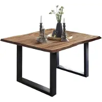 Casa Massiva Baumkantentisch 80x80 cm Mephisto, Akazienholz massiv + naturfarben lackiert, Esstisch mit schwarz lackiertem U-Gestell, Esszimmertisch/Holztisch, Tischplatte 26 mm