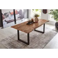 Casa Massiva Esstisch Dora 120 x 80 cm, Mangoholz massiv, lackiert & naturfarben, Baumkantentisch mit U-Metallgestell in Mattschwarz, echte Baumkante, 26 mm