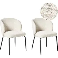 Beliani Polsterstuhl 2er Set Hellbeige Bouclé Meliert mit Schwarzen Metallbeinen Ohne Armlehnen Modern Esszimmer Wohnzimmer Ausstattung Sitzmöbel