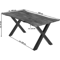 Casa Massiva Esstisch 200x100 cm Burgos, Akazienholz massiv + nussbaumfarben + lackiert, echte Baumkante, Baumkantentisch mit X-Gestell aus Metall schwarz, Tischplatte 26 mm