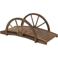 Outsunny Gartenbrücke aus Tannenholz, Holzbrücke mit Rad Design, Teichbrücke bis 150 kg belastbar, Zierbrücke Dekobrücke, Brücke für Garten Park Hinterhof 100 x 50 x 37 cm Verkohlt