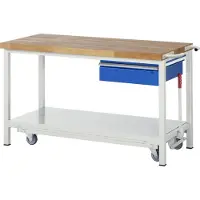 RAU Werkbank Serie 8001, fahrbar, absenkbar, Schublade, B 1500 x T 700 x H 880 mm